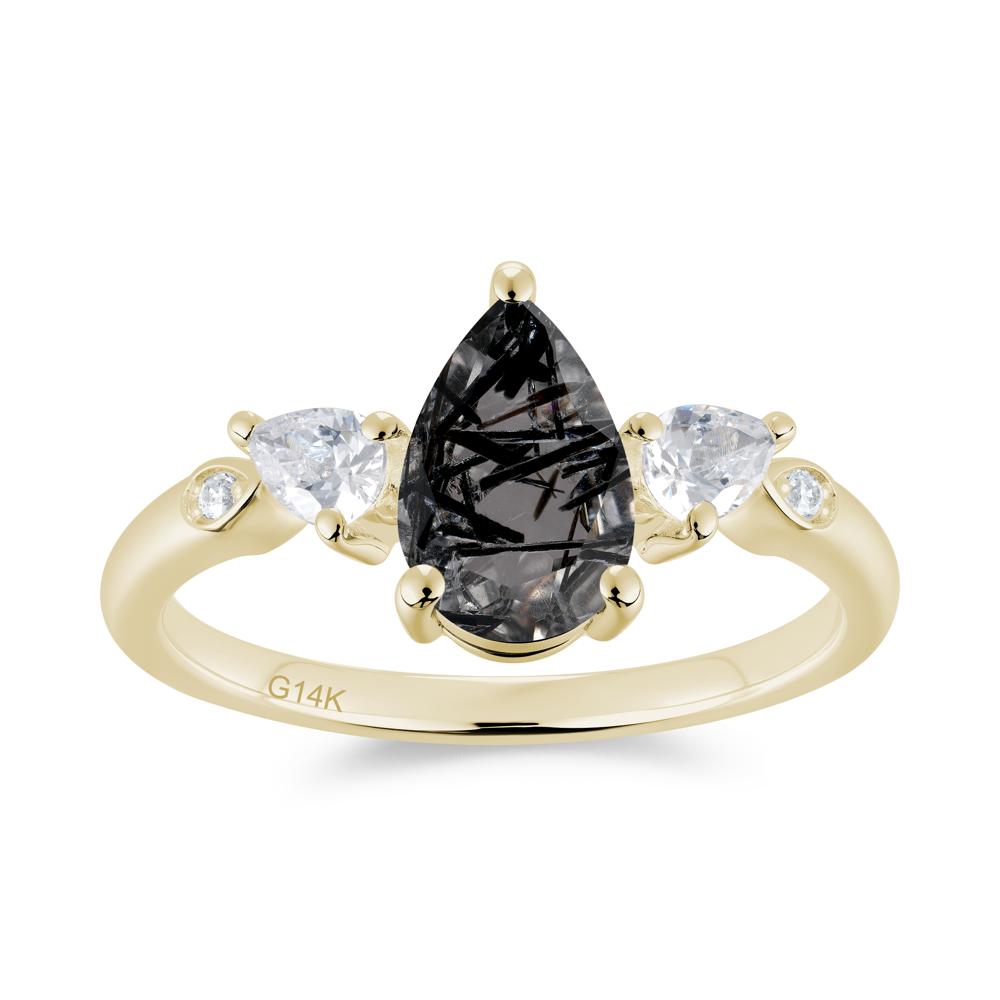 Victorian Milgrain Pear Cut Amethyst Ring Set - LUO Jewelry #gemstone_Black Rutilated Quartz