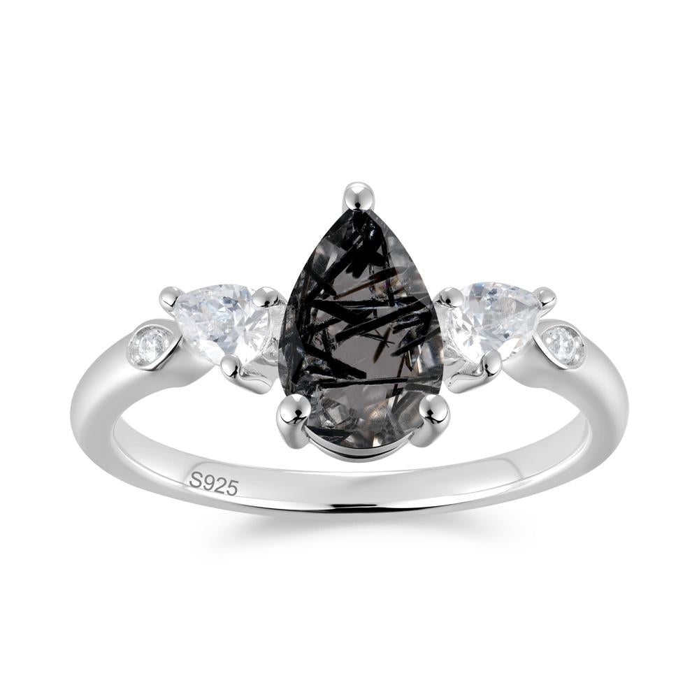 Victorian Milgrain Pear Cut Amethyst Ring Set - LUO Jewelry #gemstone_Black Rutilated Quartz