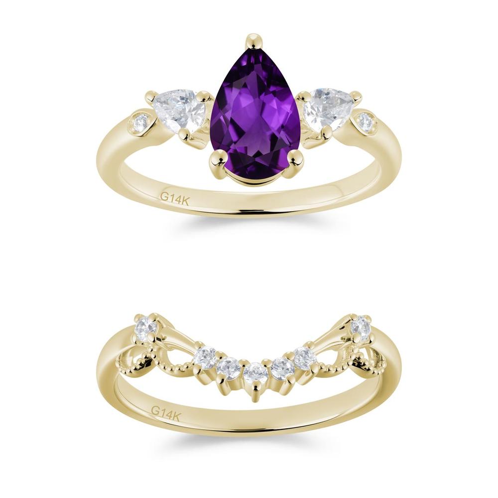 Victorian Milgrain Pear Cut Amethyst Ring Set - LUO Jewelry #gemstone_Amethyst