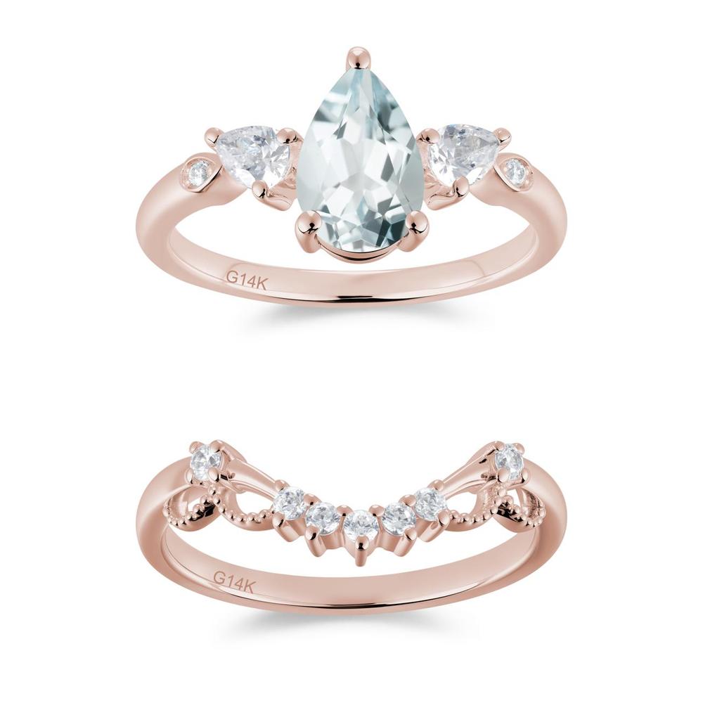 Victorian Milgrain Pear Cut Amethyst Ring Set - LUO Jewelry #gemstone_Aquamarine