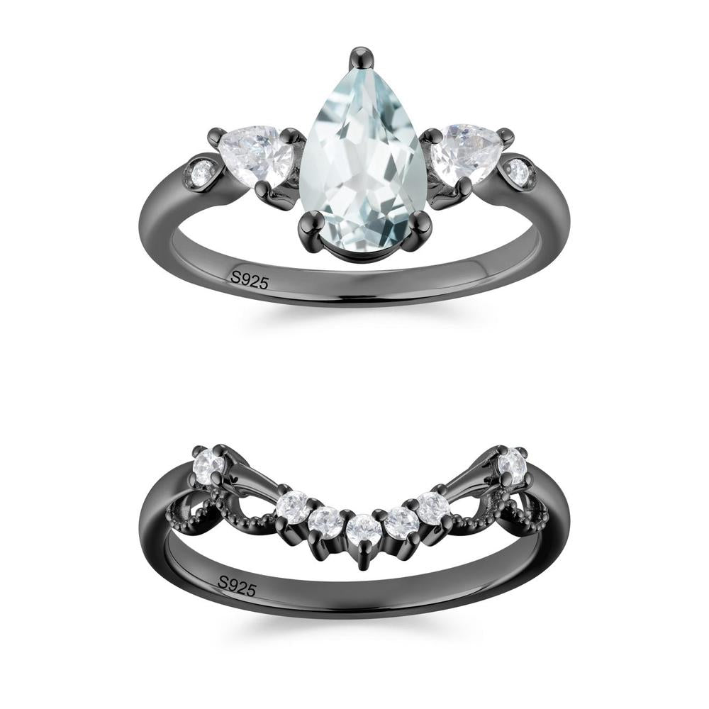 Victorian Milgrain Pear Cut Amethyst Ring Set - LUO Jewelry #gemstone_Aquamarine