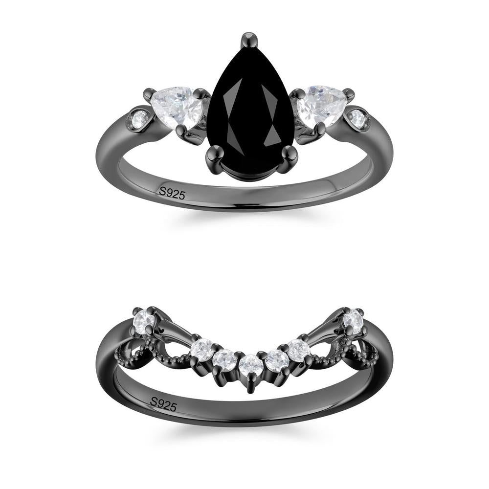 Victorian Milgrain Pear Cut Amethyst Ring Set - LUO Jewelry #gemstone_Black Spinel