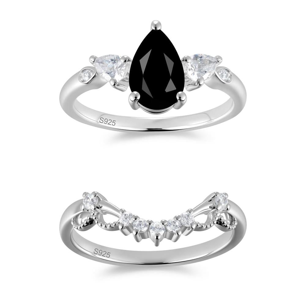 Victorian Milgrain Pear Cut Amethyst Ring Set - LUO Jewelry #gemstone_Black Spinel