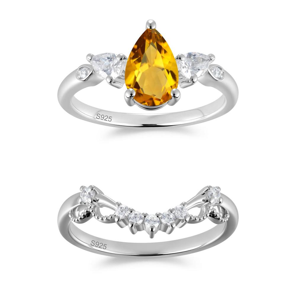 Victorian Milgrain Pear Cut Amethyst Ring Set - LUO Jewelry #gemstone_Citrine