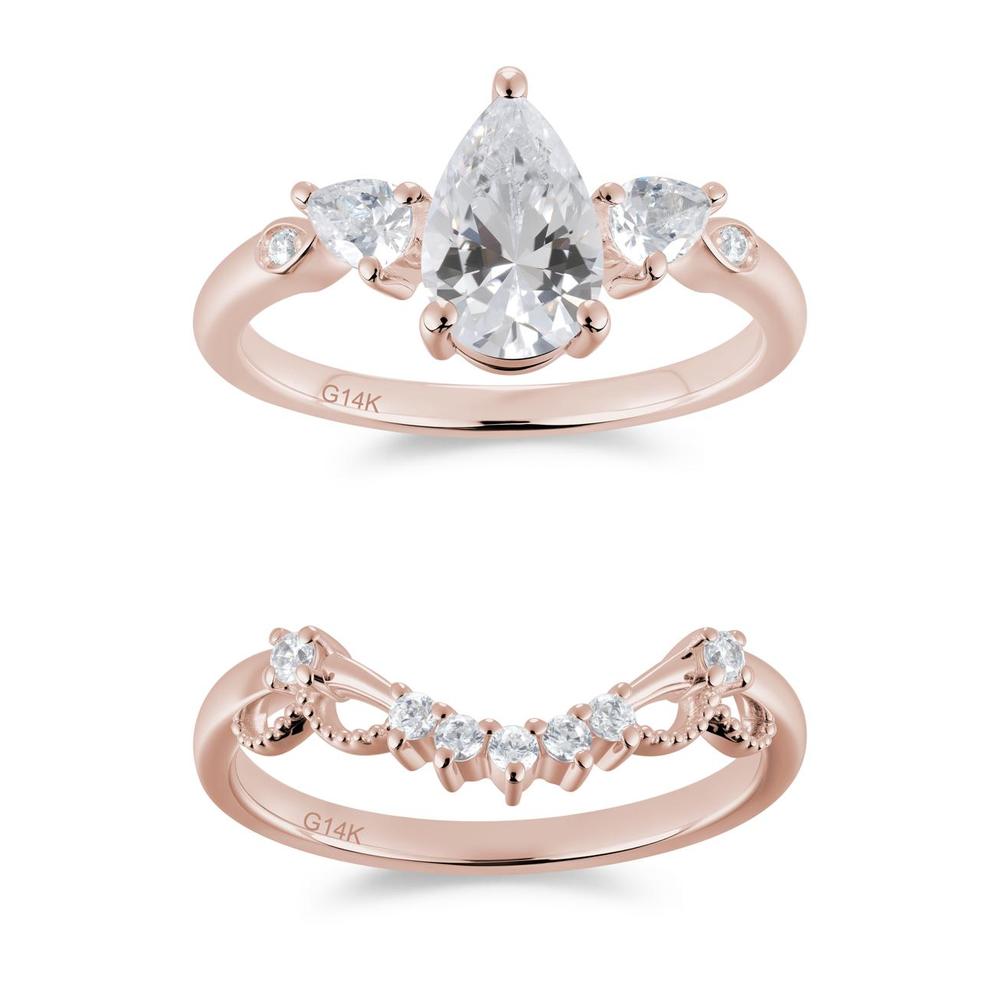 Victorian Milgrain Pear Cut Amethyst Ring Set - LUO Jewelry #gemstone_Cubic Zirconia