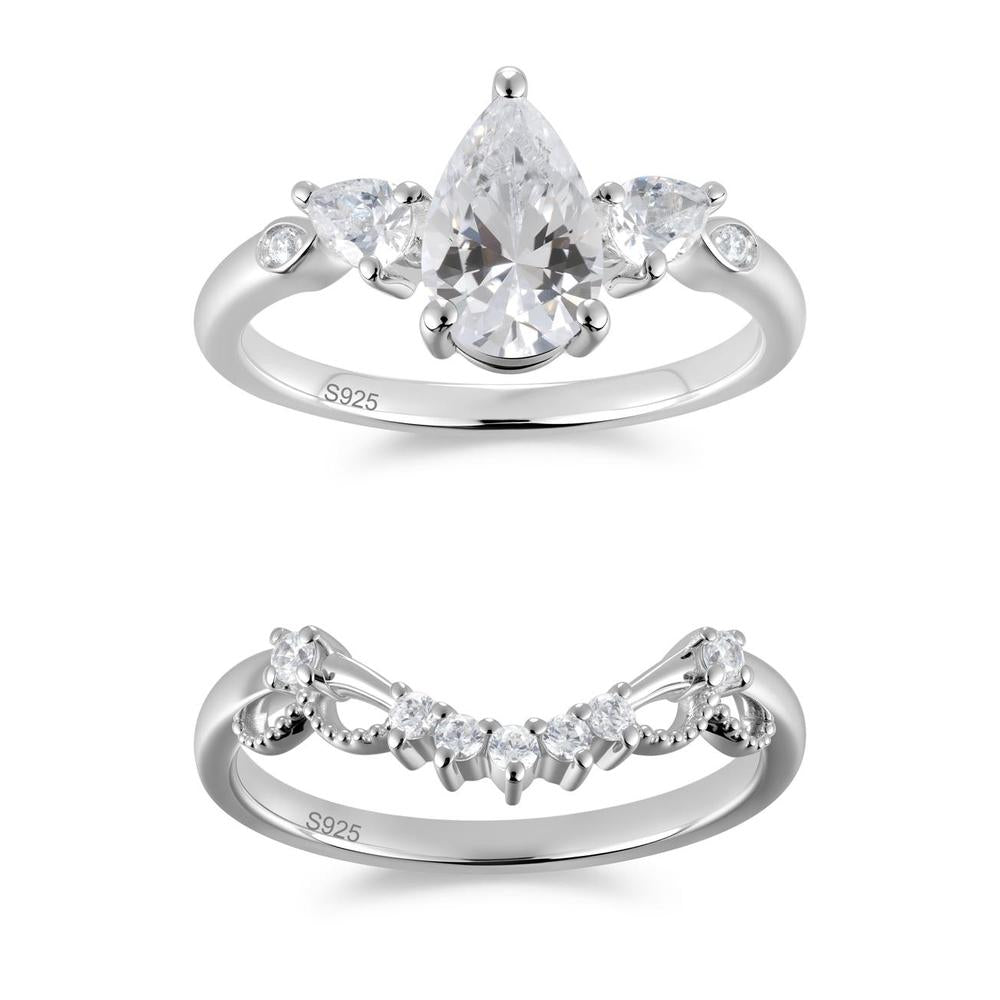 Victorian Milgrain Pear Cut Amethyst Ring Set - LUO Jewelry #gemstone_Cubic Zirconia