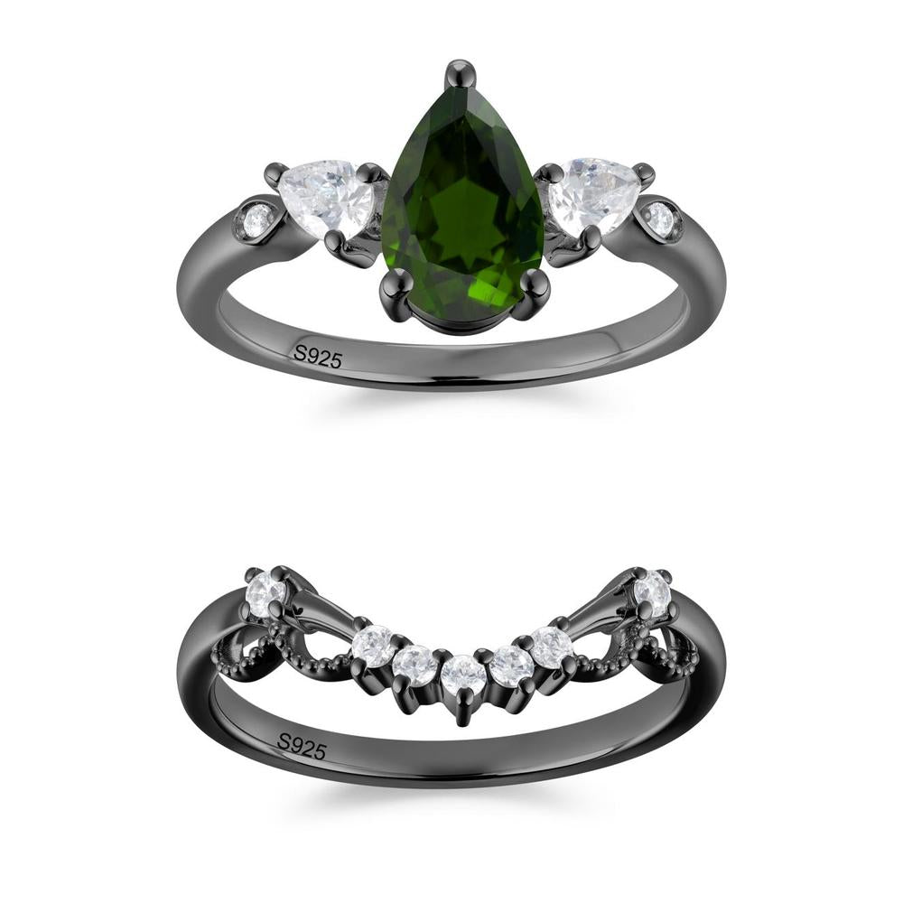 Victorian Milgrain Pear Cut Amethyst Ring Set - LUO Jewelry #gemstone_Diopside