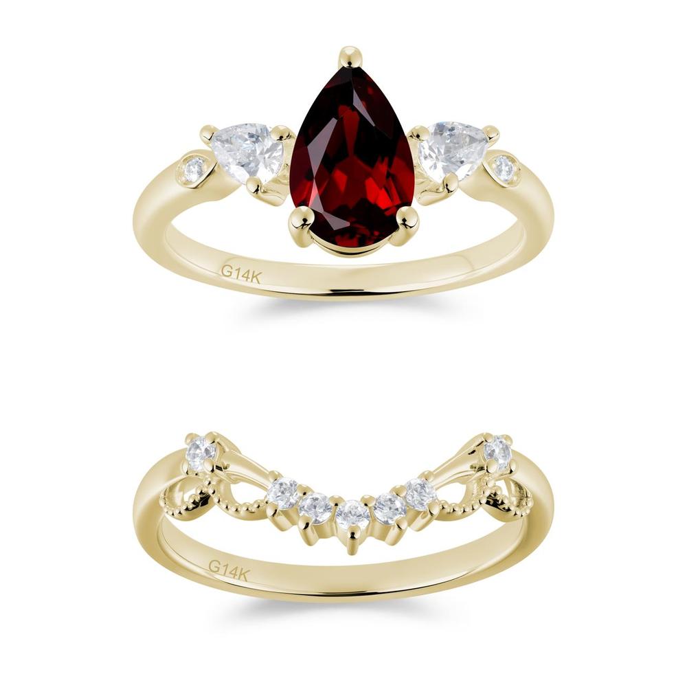 Victorian Milgrain Pear Cut Amethyst Ring Set - LUO Jewelry #gemstone_Garnet