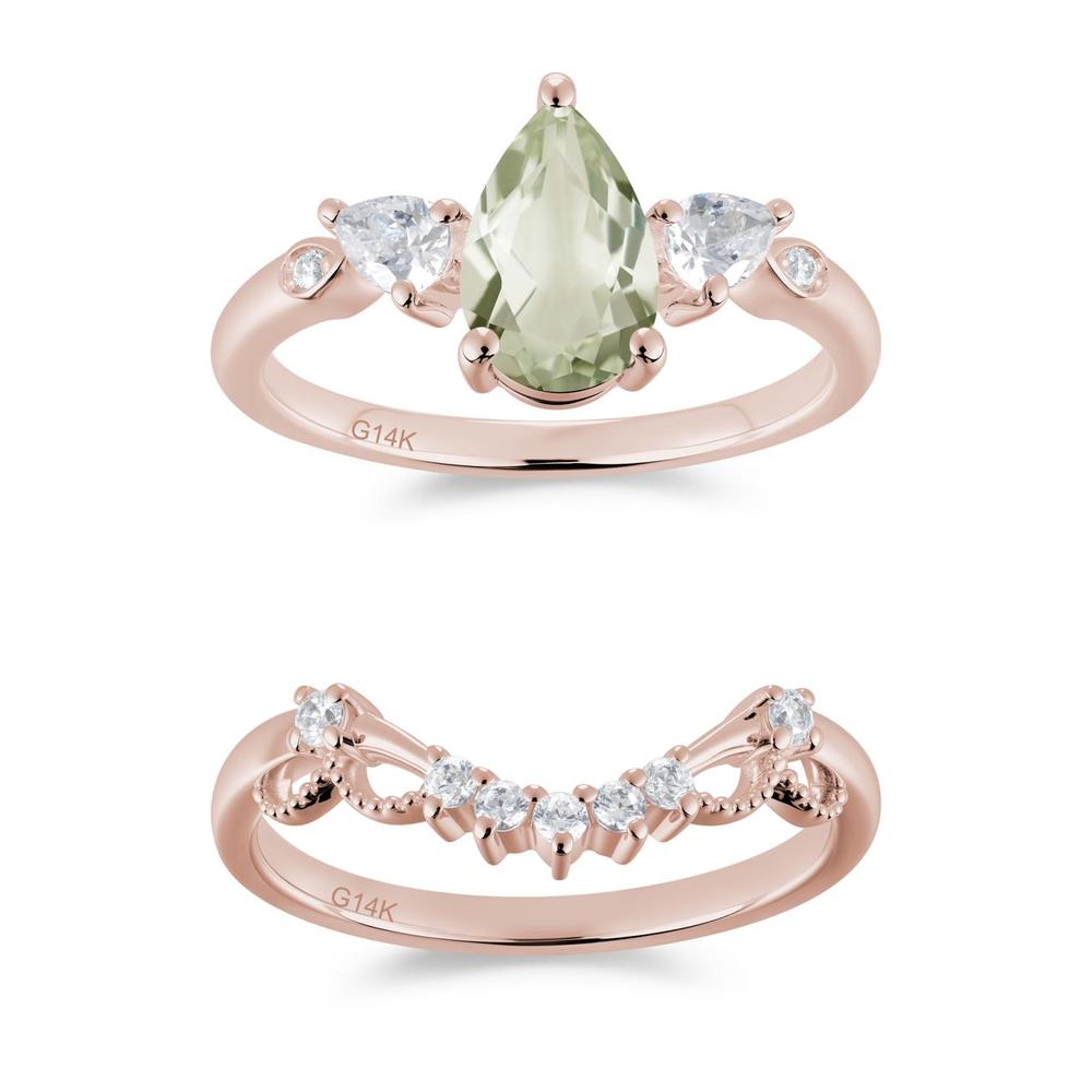 Victorian Milgrain Pear Cut Amethyst Ring Set - LUO Jewelry #gemstone_Green Amethyst