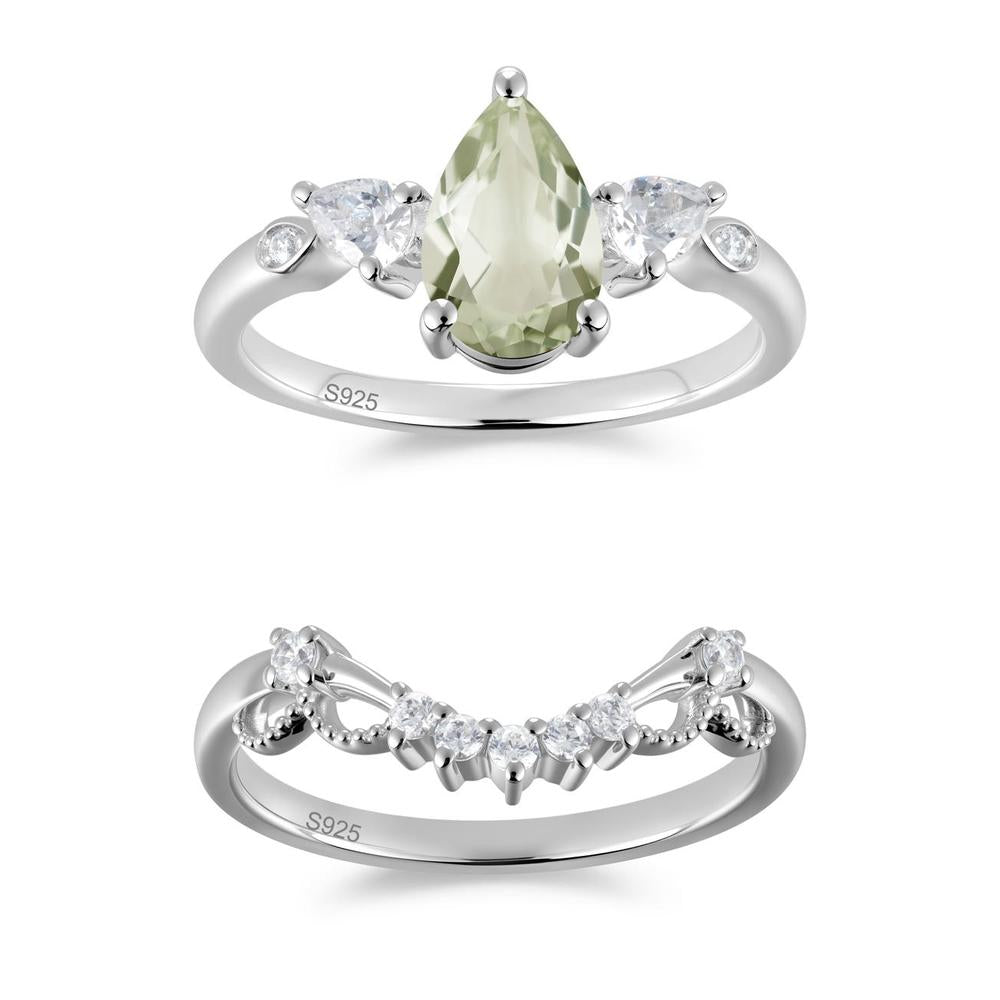 Victorian Milgrain Pear Cut Amethyst Ring Set - LUO Jewelry #gemstone_Green Amethyst