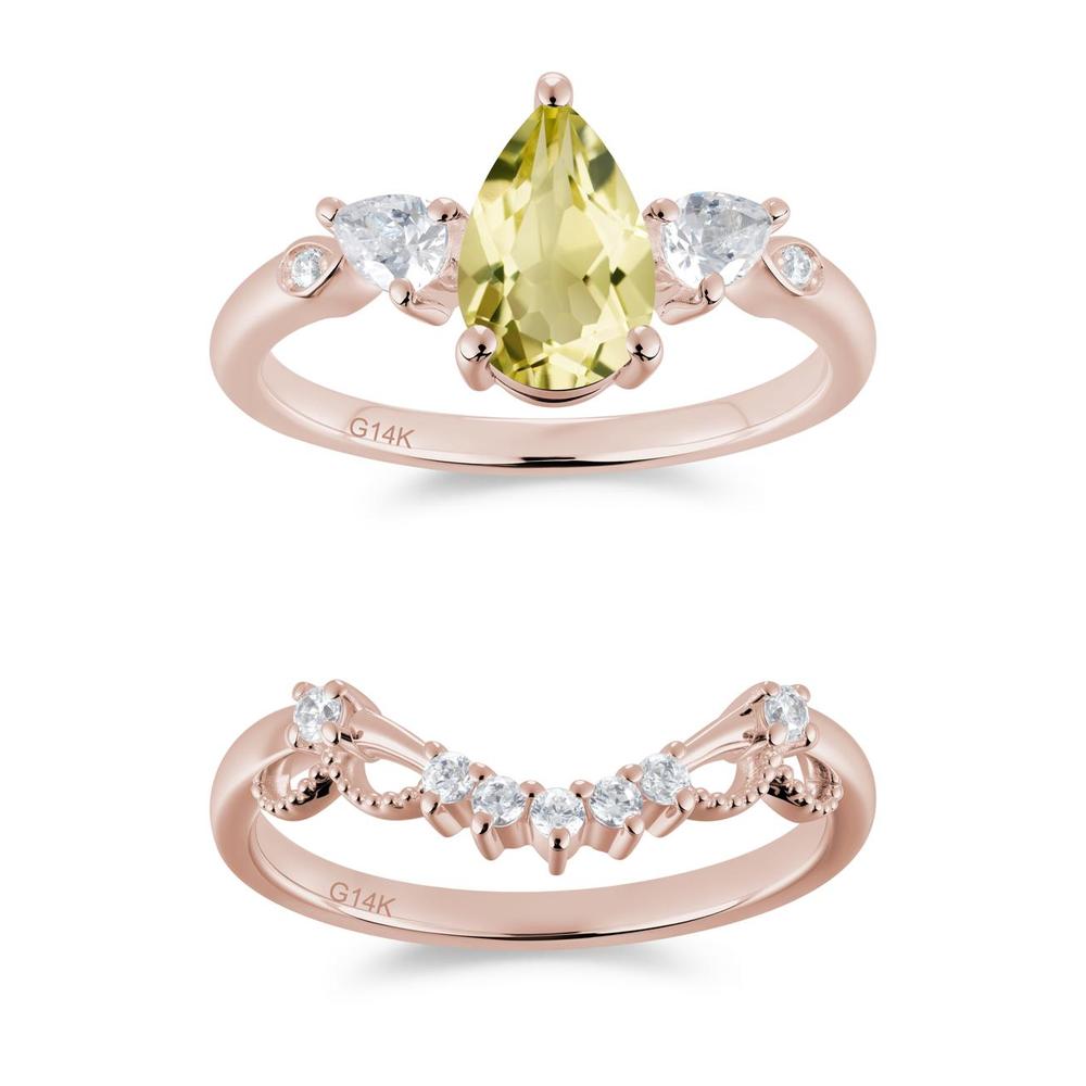 Victorian Milgrain Pear Cut Amethyst Ring Set - LUO Jewelry #gemstone_Lemon Quartz