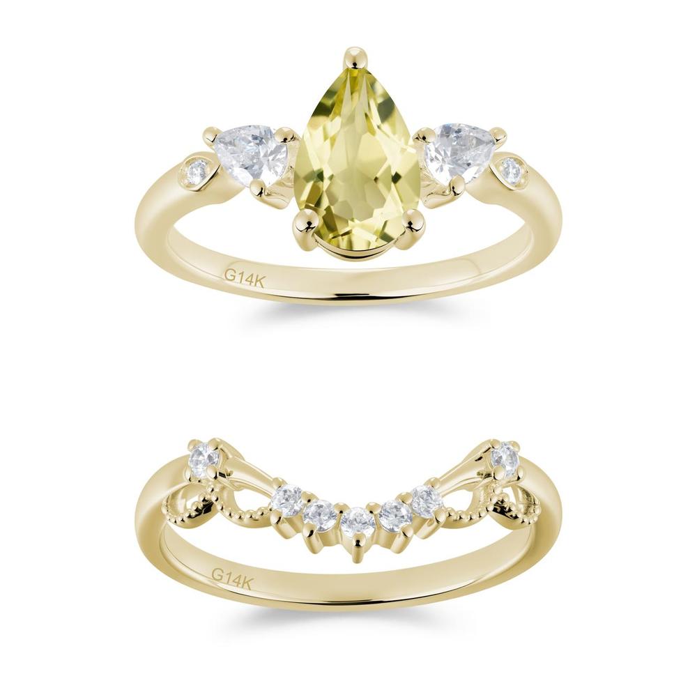 Victorian Milgrain Pear Cut Amethyst Ring Set - LUO Jewelry #gemstone_Lemon Quartz