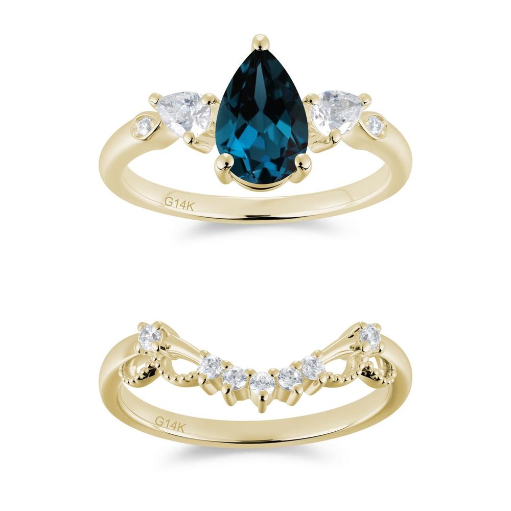 Victorian Milgrain Pear Cut Amethyst Ring Set - LUO Jewelry #gemstone_London Blue Topaz