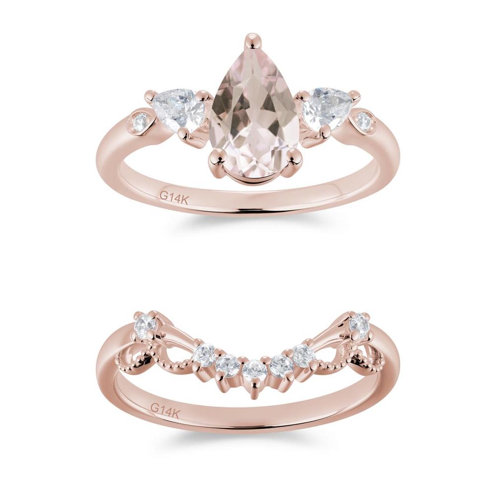 Victorian Milgrain Pear Cut Amethyst Ring Set - LUO Jewelry #gemstone_Morganite