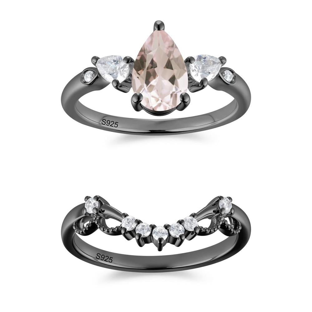 Victorian Milgrain Pear Cut Amethyst Ring Set - LUO Jewelry #gemstone_Morganite