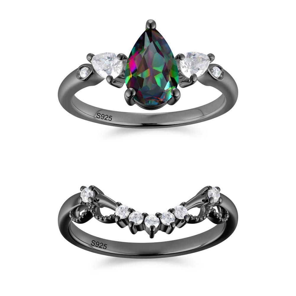 Victorian Milgrain Pear Cut Amethyst Ring Set - LUO Jewelry #gemstone_Mystic Topaz