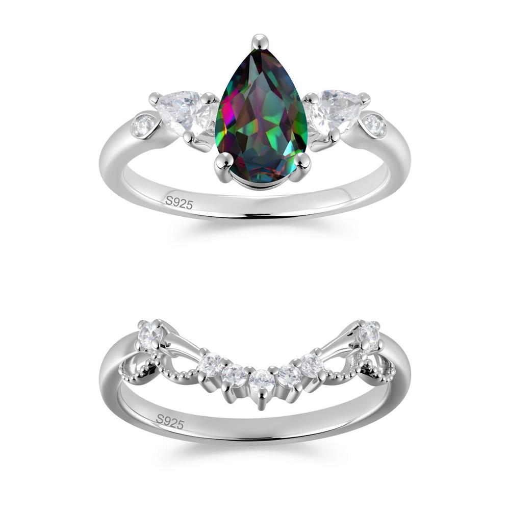 Victorian Milgrain Pear Cut Amethyst Ring Set - LUO Jewelry #gemstone_Mystic Topaz