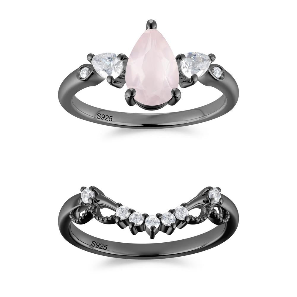 Victorian Milgrain Pear Cut Amethyst Ring Set - LUO Jewelry #gemstone_Rose Quartz