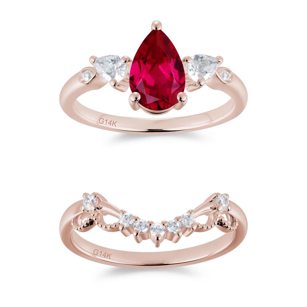 Victorian Milgrain Pear Cut Amethyst Ring Set - LUO Jewelry #gemstone_Ruby