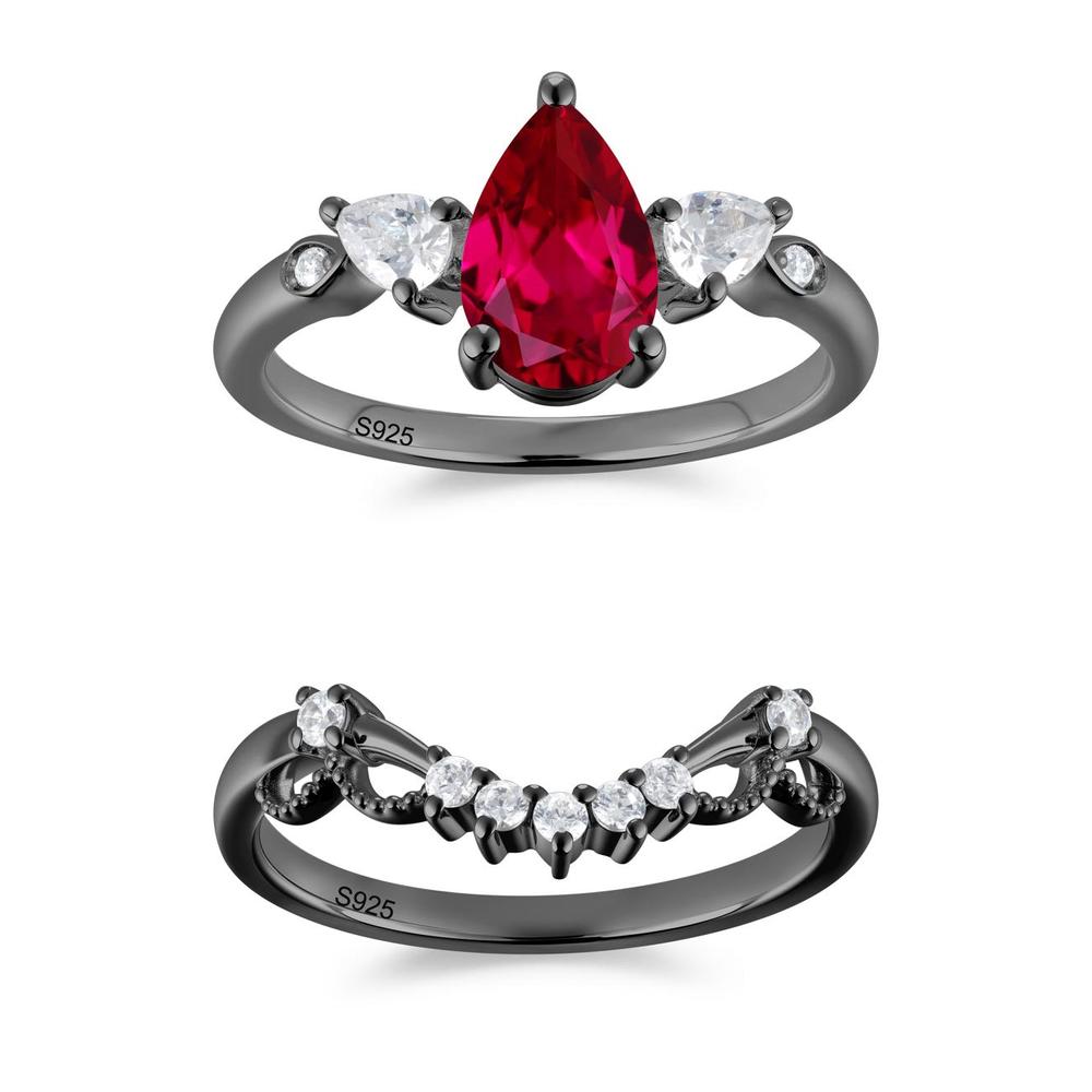 Victorian Milgrain Pear Cut Amethyst Ring Set - LUO Jewelry #gemstone_Ruby
