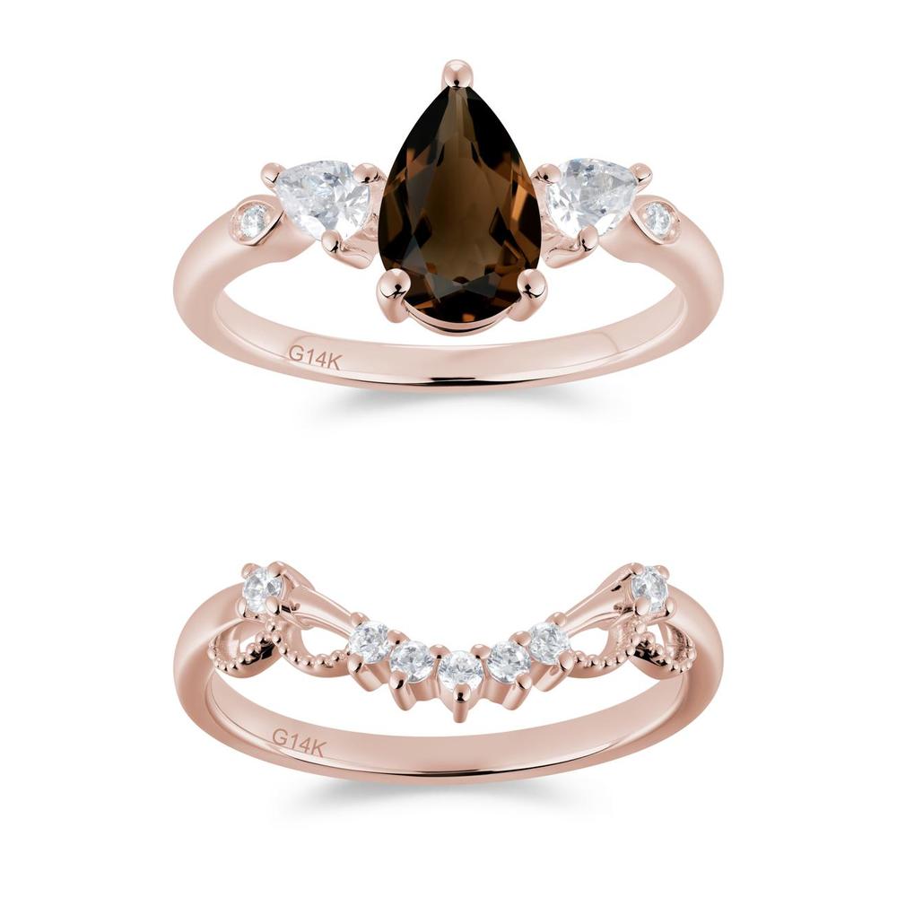 Victorian Milgrain Pear Cut Amethyst Ring Set - LUO Jewelry #gemstone_Smoky Quartz