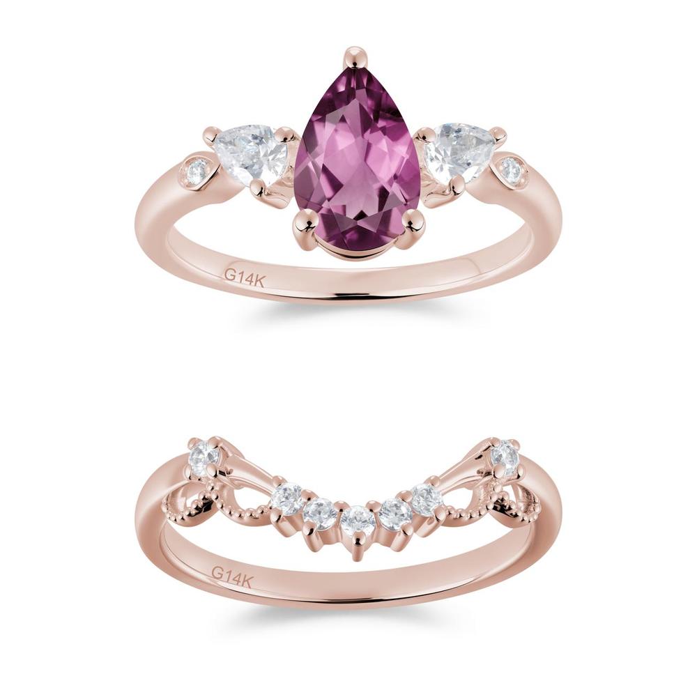 Victorian Milgrain Pear Cut Amethyst Ring Set - LUO Jewelry #gemstone_Tourmaline