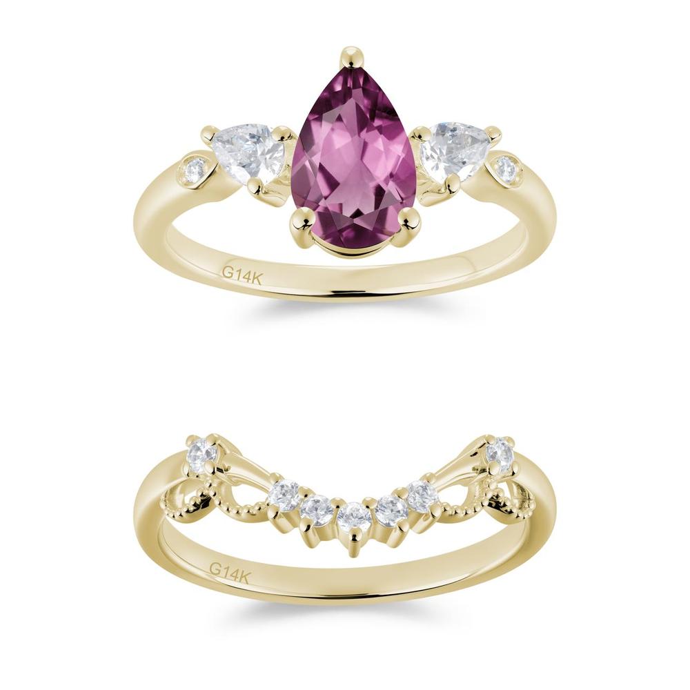 Victorian Milgrain Pear Cut Amethyst Ring Set - LUO Jewelry #gemstone_Tourmaline