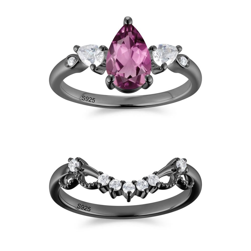 Victorian Milgrain Pear Cut Amethyst Ring Set - LUO Jewelry #gemstone_Tourmaline