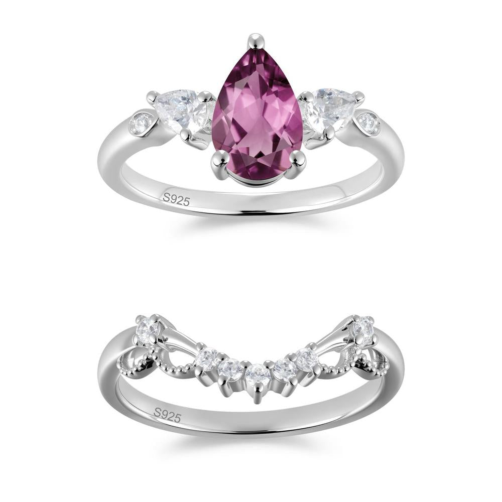 Victorian Milgrain Pear Cut Amethyst Ring Set - LUO Jewelry #gemstone_Tourmaline