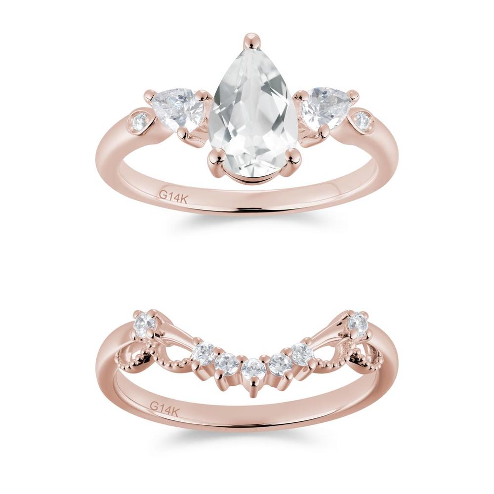 Victorian Milgrain Pear Cut Amethyst Ring Set - LUO Jewelry #gemstone_White Topaz