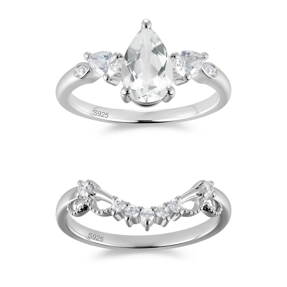 Victorian Milgrain Pear Cut Amethyst Ring Set - LUO Jewelry #gemstone_White Topaz