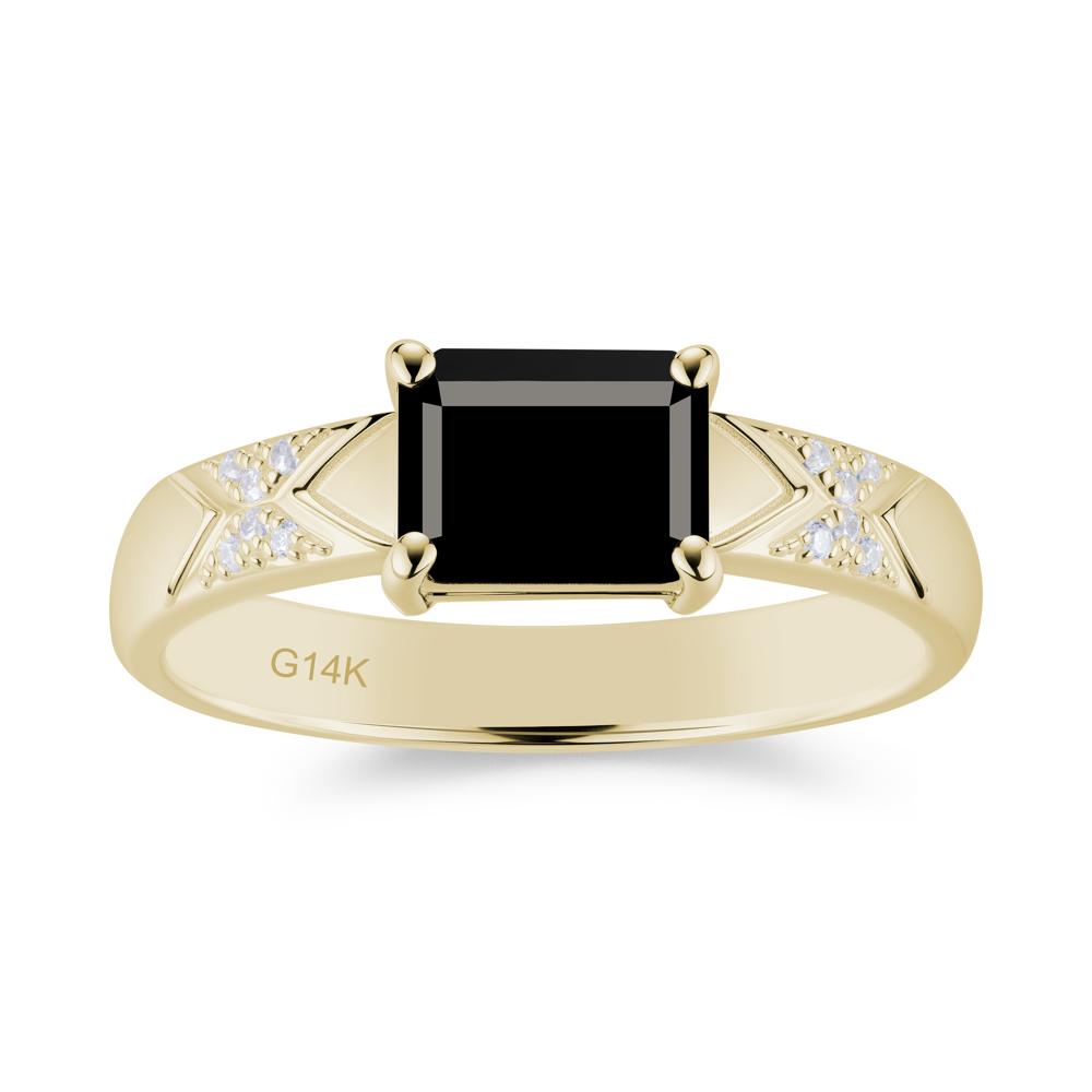 Unisex Emerald Cut Black Spinel Wide Band Ring - LUO Jewelry #gemstone_Black Spinel