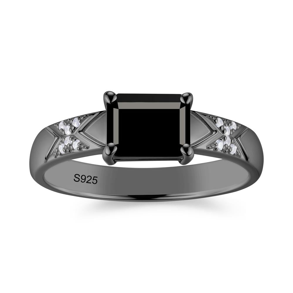 Unisex Emerald Cut Black Spinel Wide Band Ring - LUO Jewelry #gemstone_Black Spinel