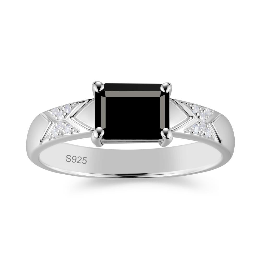 Unisex Emerald Cut Black Spinel Wide Band Ring - LUO Jewelry #gemstone_Black Spinel