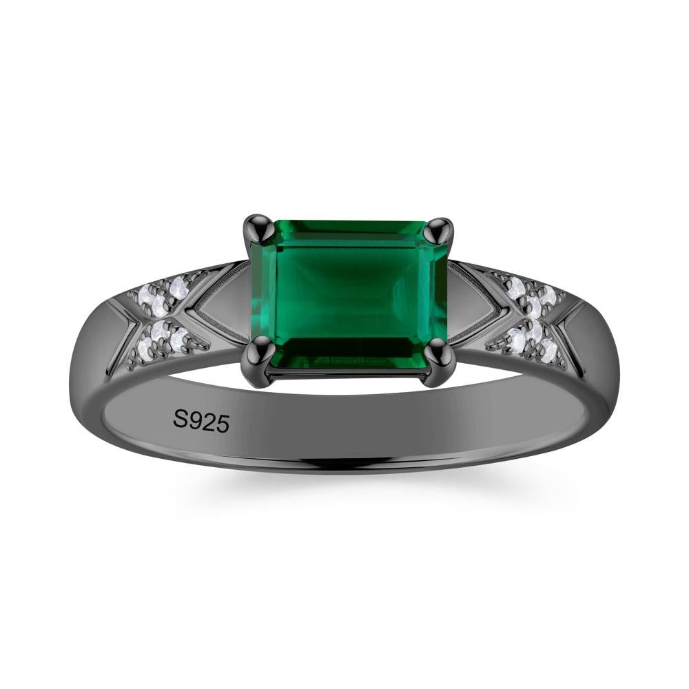 Unisex Emerald Cut Black Spinel Wide Band Ring - LUO Jewelry #gemstone_Emerald
