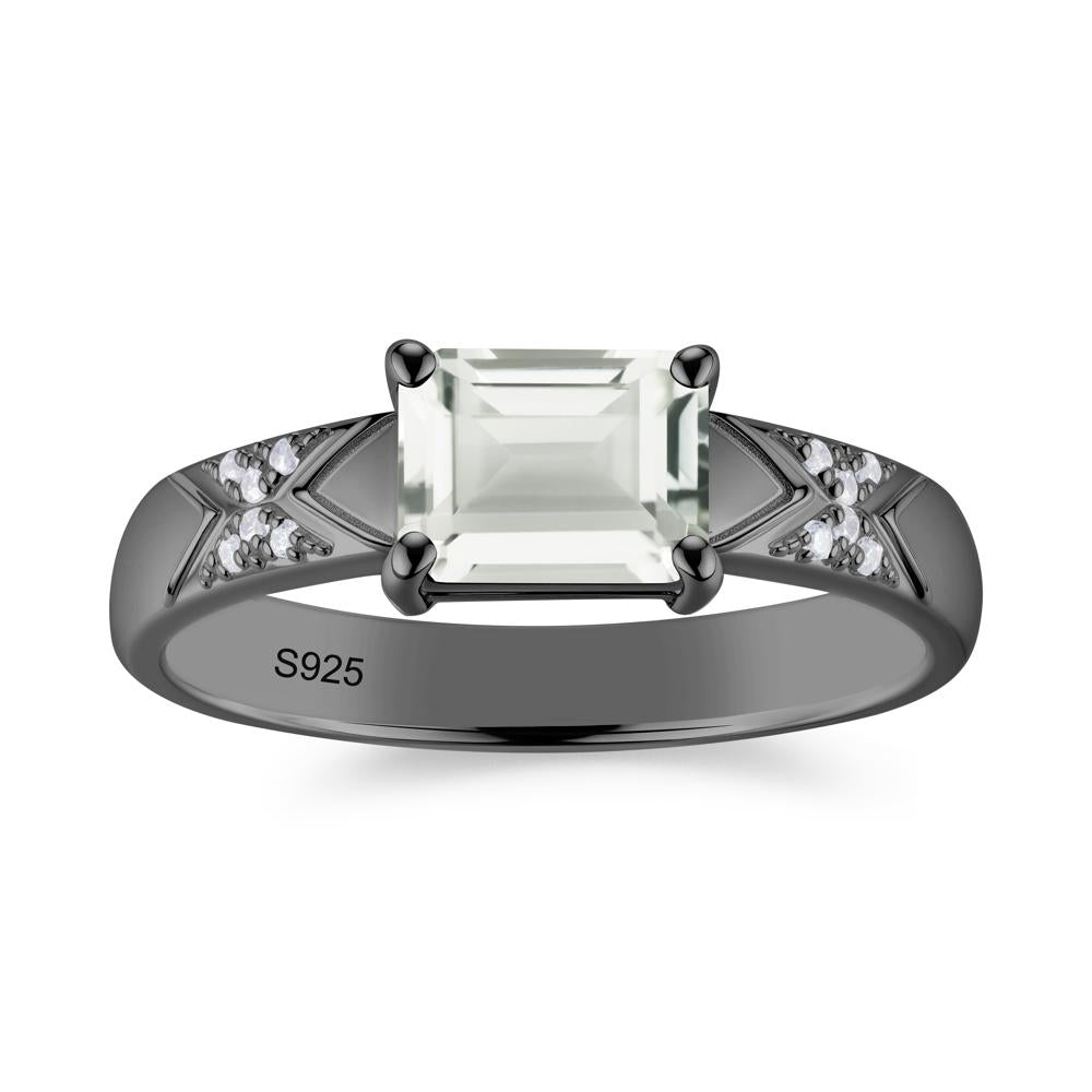 Unisex Emerald Cut Black Spinel Wide Band Ring - LUO Jewelry #gemstone_Green Amethyst