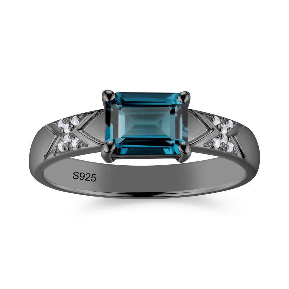 Unisex Emerald Cut Black Spinel Wide Band Ring - LUO Jewelry #gemstone_London Blue Topaz