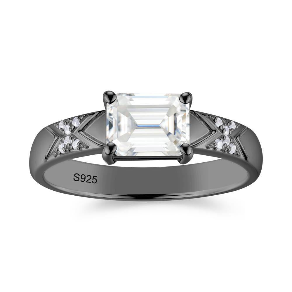Unisex Emerald Cut Black Spinel Wide Band Ring - LUO Jewelry #gemstone_Moissanite