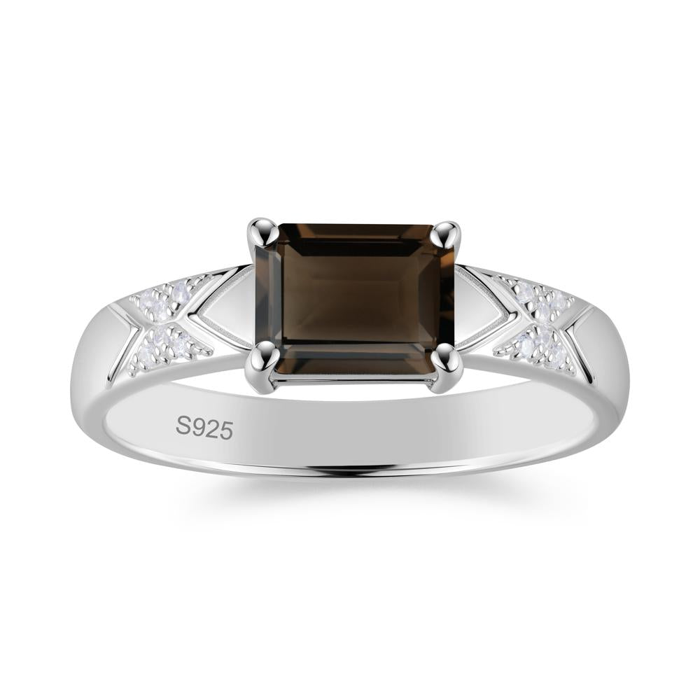 Unisex Emerald Cut Black Spinel Wide Band Ring - LUO Jewelry #gemstone_Smoky Quartz
