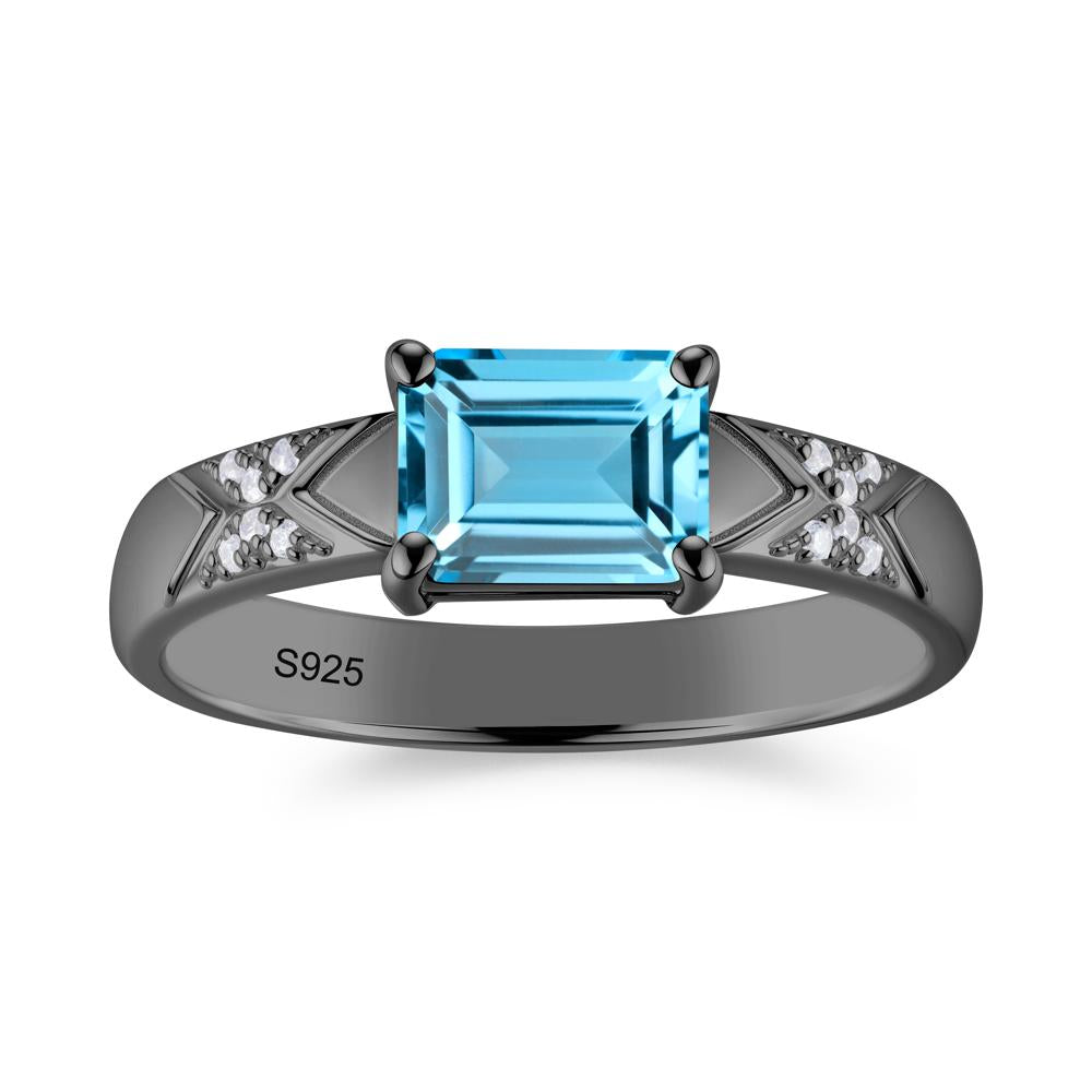 Unisex Emerald Cut Black Spinel Wide Band Ring - LUO Jewelry #gemstone_Swiss Blue Topaz