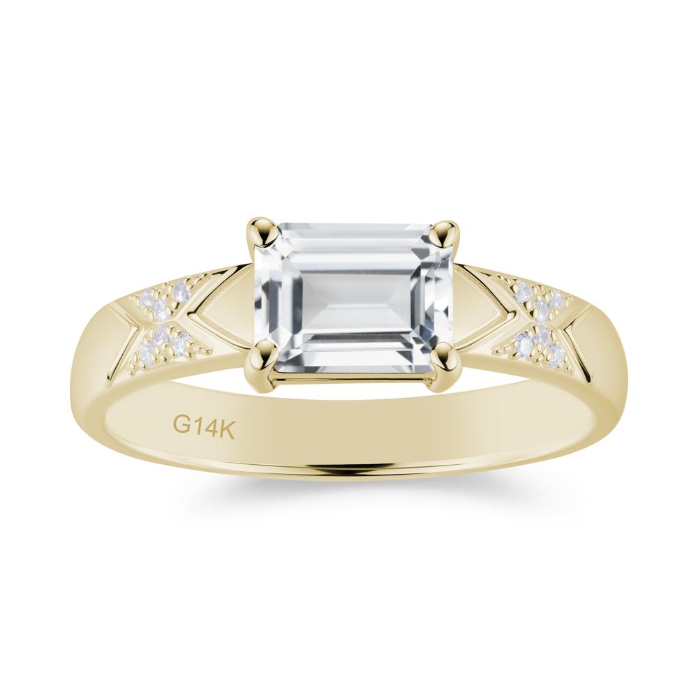 Unisex Emerald Cut Black Spinel Wide Band Ring - LUO Jewelry #gemstone_White Topaz