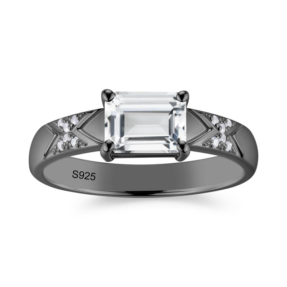 Unisex Emerald Cut Black Spinel Wide Band Ring - LUO Jewelry #gemstone_White Topaz