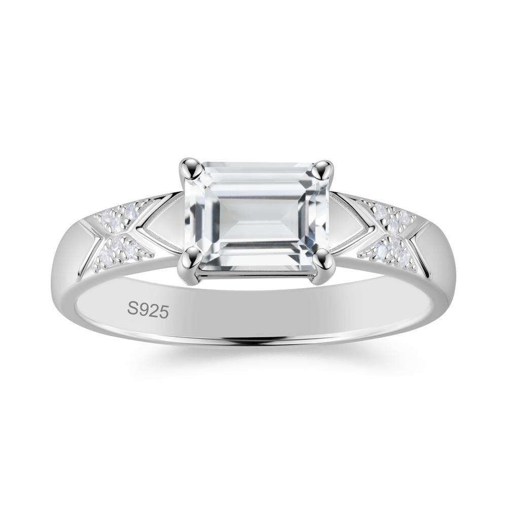 Unisex Emerald Cut Black Spinel Wide Band Ring - LUO Jewelry #gemstone_White Topaz