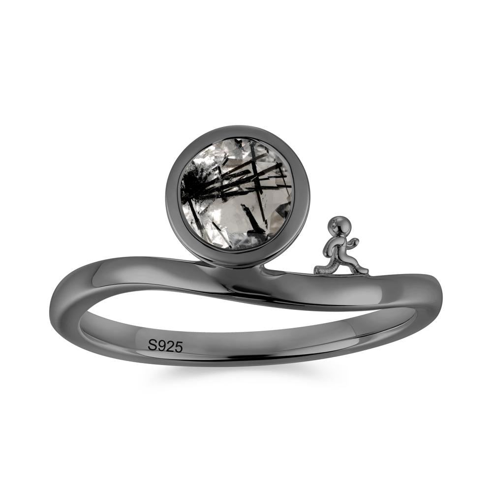 Freedom Courage Inspired Bezel Sapphire Ring - LUO Jewelry #gemstone_Black Rutilated Quartz