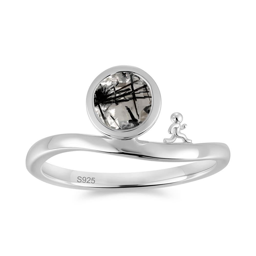 Freedom Courage Inspired Bezel Sapphire Ring - LUO Jewelry #gemstone_Black Rutilated Quartz