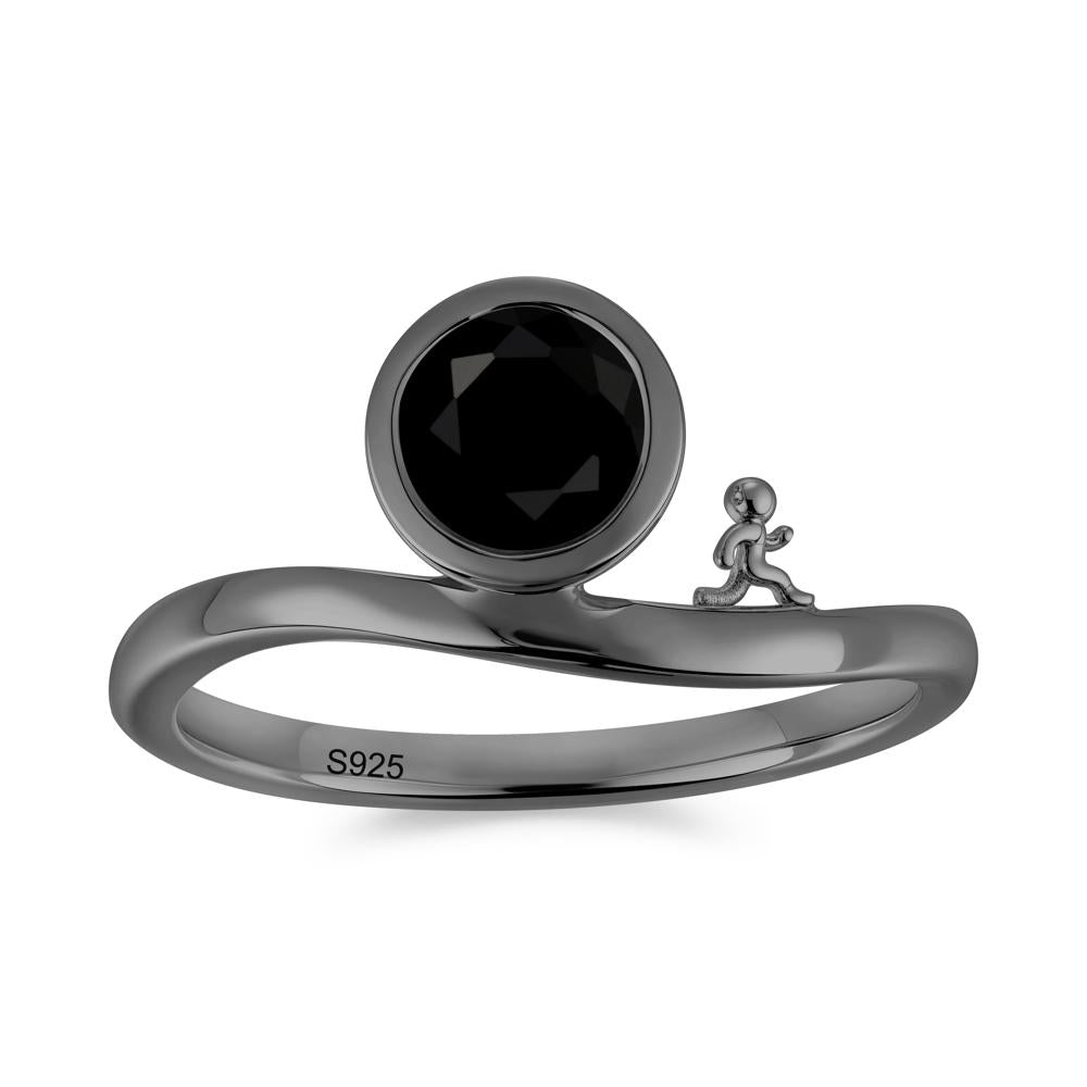 Freedom Courage Inspired Bezel Sapphire Ring - LUO Jewelry #gemstone_Black Spinel