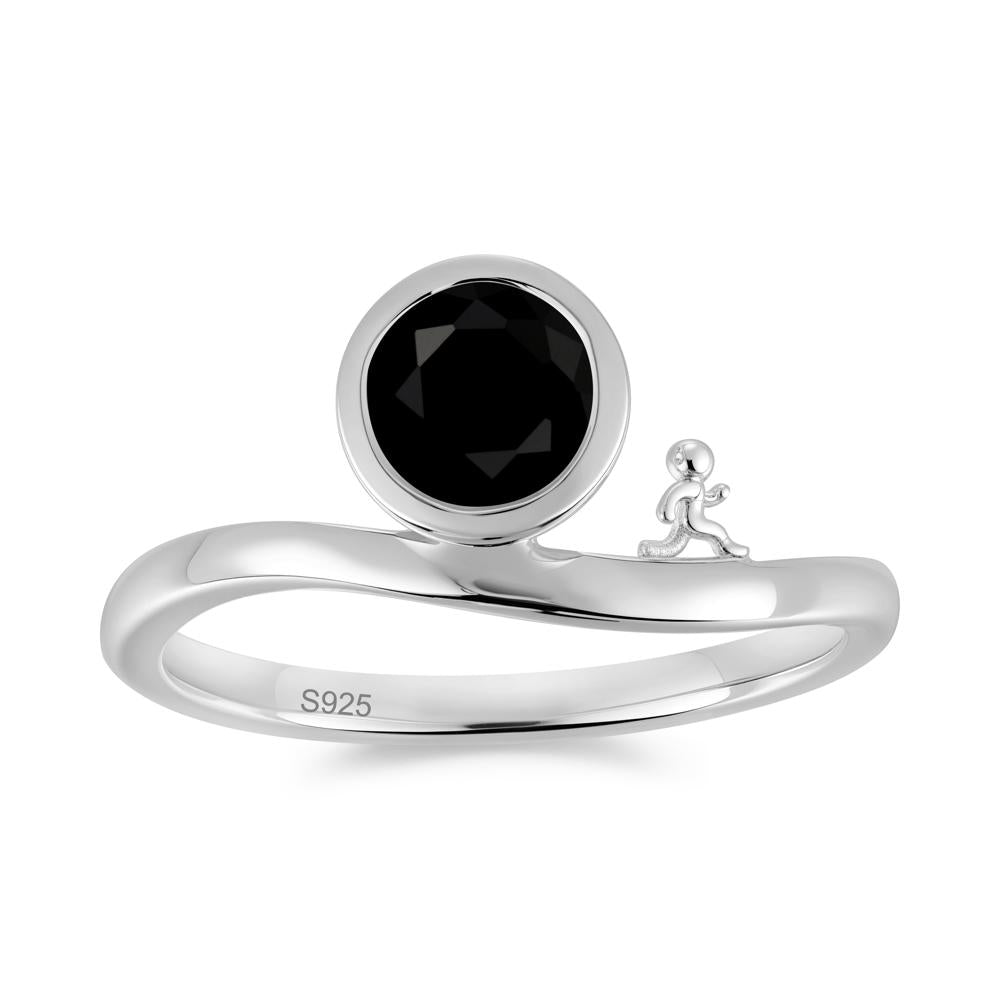 Freedom Courage Inspired Bezel Sapphire Ring - LUO Jewelry #gemstone_Black Spinel