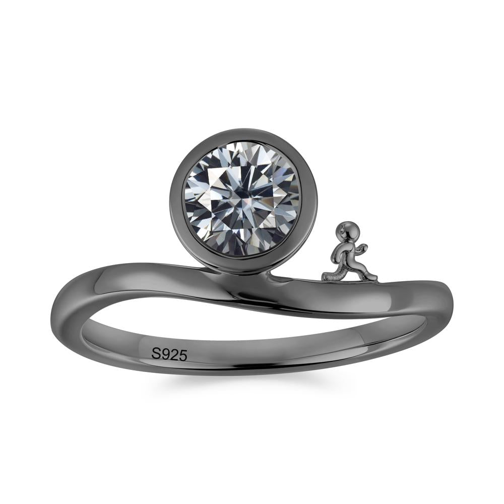 Freedom Courage Inspired Bezel Sapphire Ring - LUO Jewelry #gemstone_Grey Moissanite