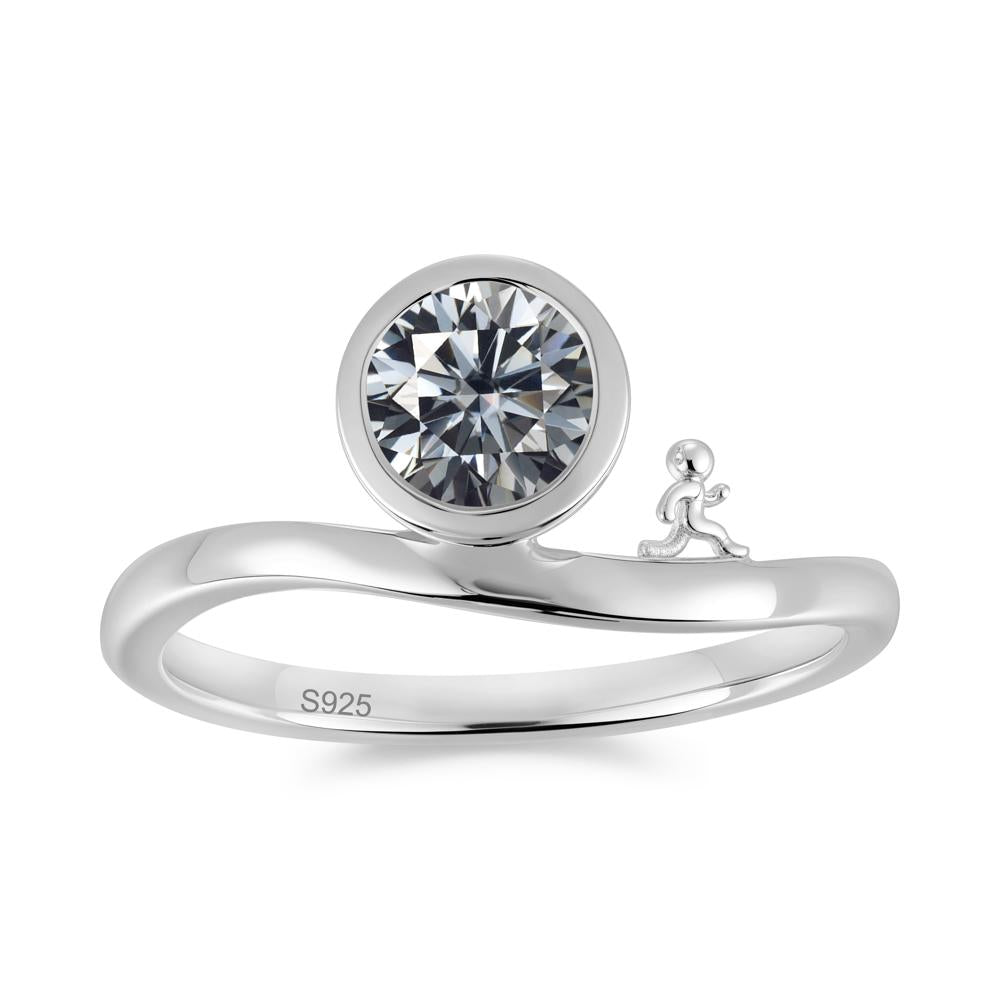 Freedom Courage Inspired Bezel Sapphire Ring - LUO Jewelry #gemstone_Grey Moissanite