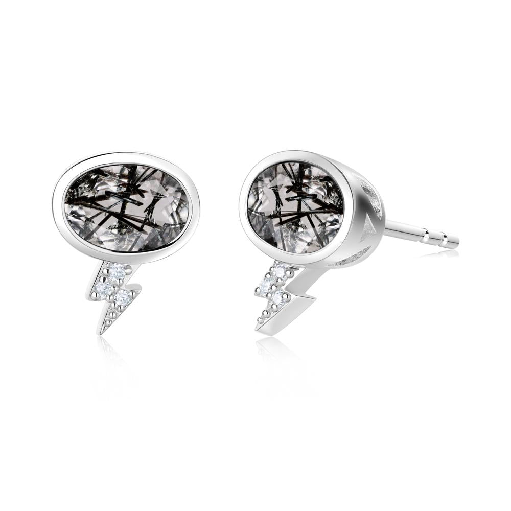 Lightning Oval Cut Garnet Stud Earrings - LUO Jewelry #gemstone_Black Rutilated Quartz